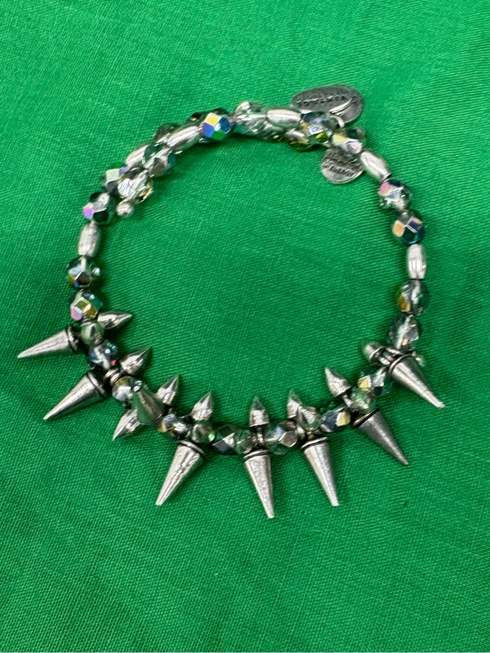 Alex and Ani Vintage Fifty-Six Silver Beaded Spike Dangle Charm Crystal Bracelet